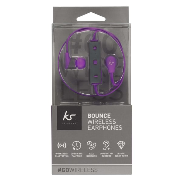 KITSOUND-kuulokkeet, pomppivat violetit langattomat korvanapit, mikrofoni