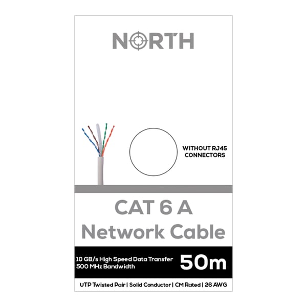 Nettverkskabel Cat6A UTP Hvit 50m kontaktløs Solid 10Gb/s 500MHz 26awg CM