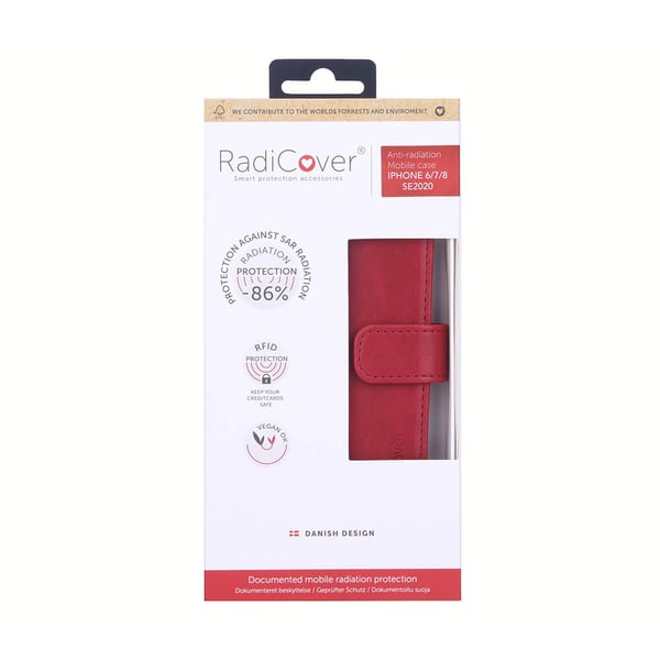 Strålingsbeskyttelse Mobiletui PU iPhone 6/7/8/SE Flipcover Rød