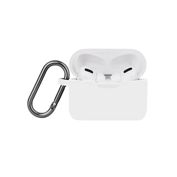 Airpods Pro -suojakotelo silikoni-karabiinilla, valkoinen