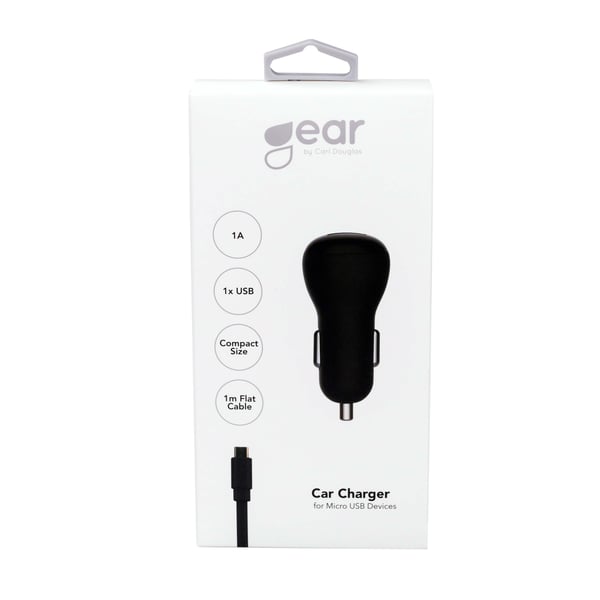 GEAR Laturi 12-24V 1xUSB 1A Musta MicroUSB-kaapeli litteä 1m