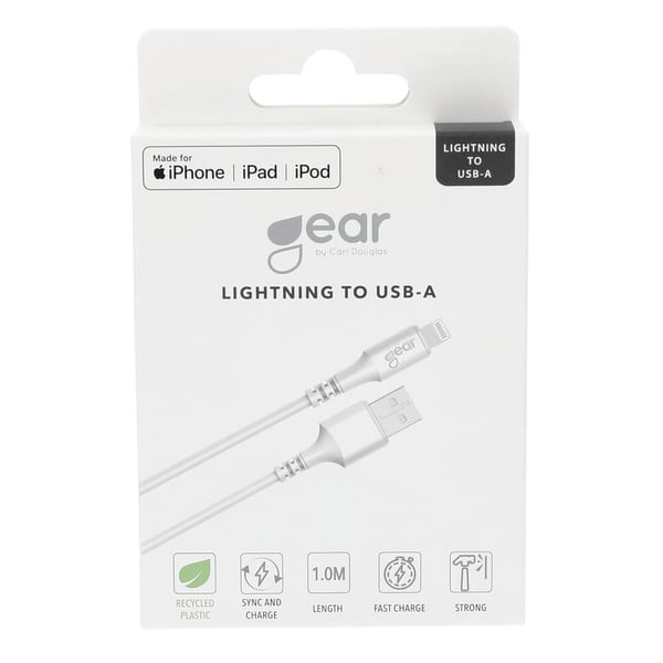 Rund ladekabel Lightning til USB-A 1m Hvit MFI