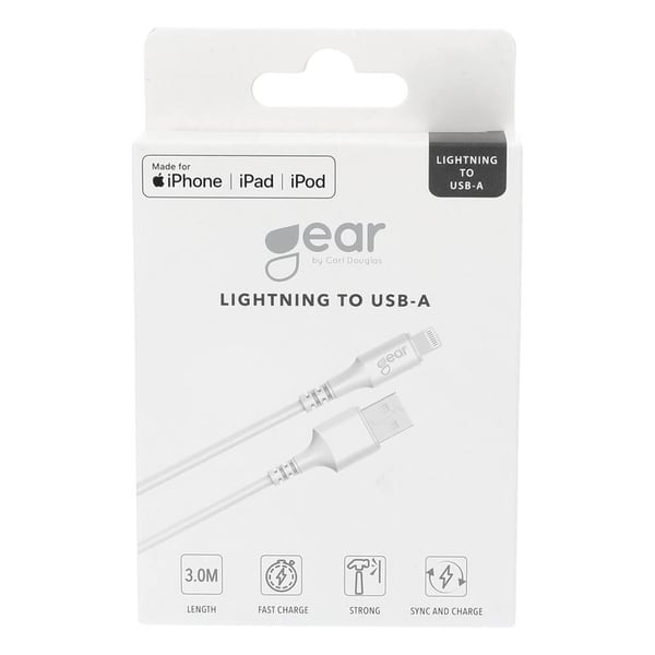 Rundt ladekabel Lightning til USB-A 3m Hvid MFI