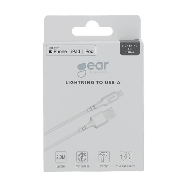 Rundt ladekabel Lightning til USB-A 2m Hvid MFI