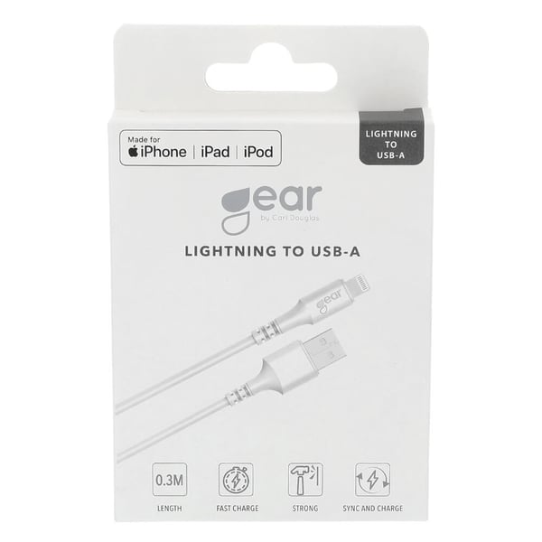 Rundt ladekabel Lightning til USB-A 0,3m Hvid MFI