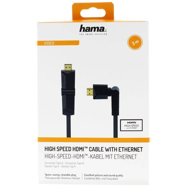 Kabel HDMI Ethernet Roterande Guld Svart 3m