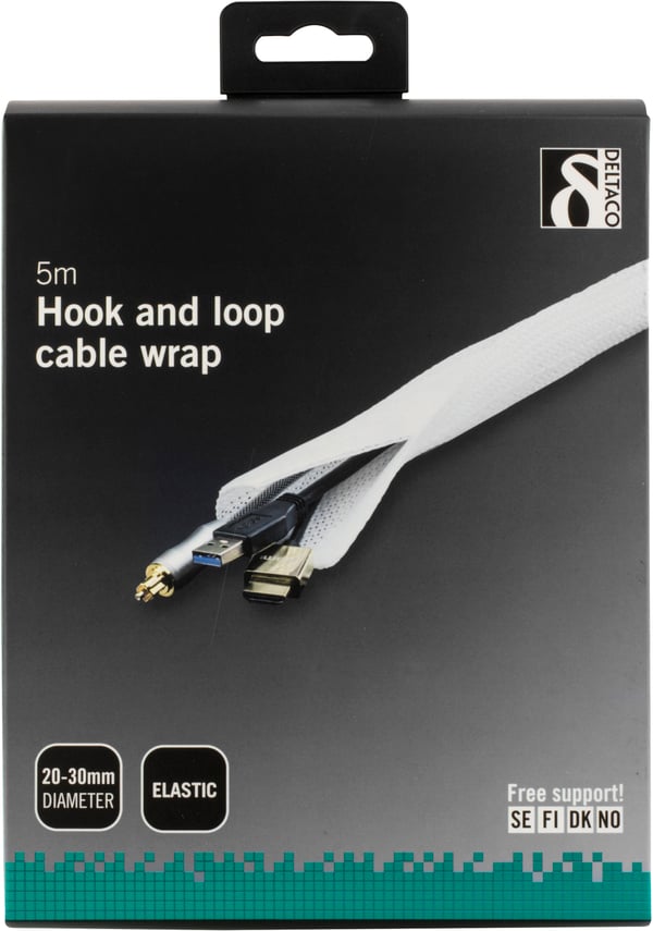 Nylon cable wrap, hook and loop fastener, 5m, white