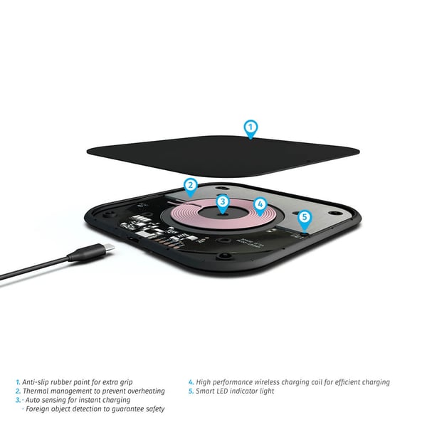 Essential Single Lader Qi 10W Sort 5mm Slim (Apple + Samsung QC)