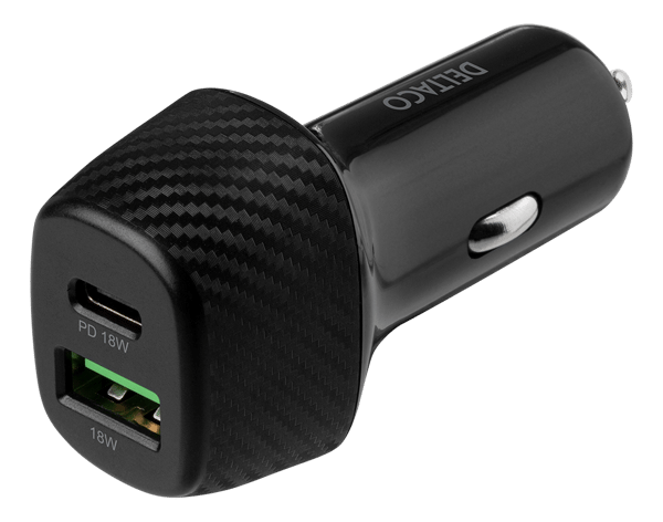 USB car charger 1x USB-C PD 20 W, 1x USB-A 18 W, total 38 W