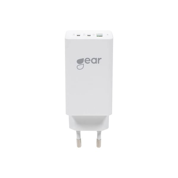 Lader GaN 220V 2xUSB-C + 1xUSB-A PD 45W + 18W + 3A (totalt 65W) Hvit