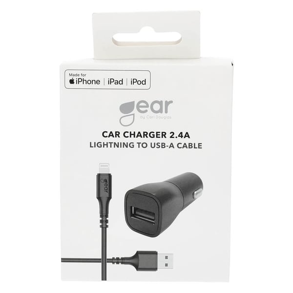 Lader 12-24V 1xUSB 2,4A Sort Lightning kabel 1m MFI C89