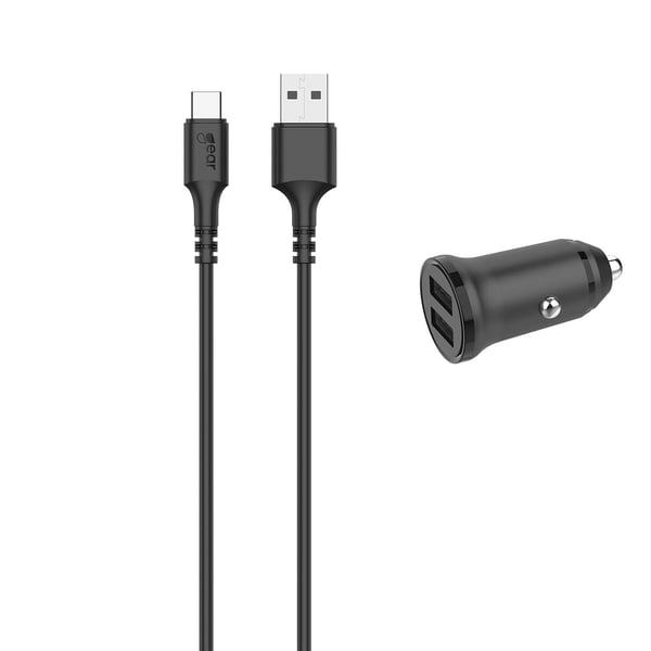 Lader 12-24V 2xUSB 3.4A USB-C 2.0 Kabel 1m Sort