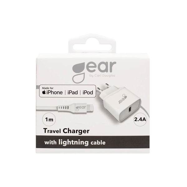 Lader 220V 1xUSB 2,4A Hvid Lightning Kabel 1m MFI C89