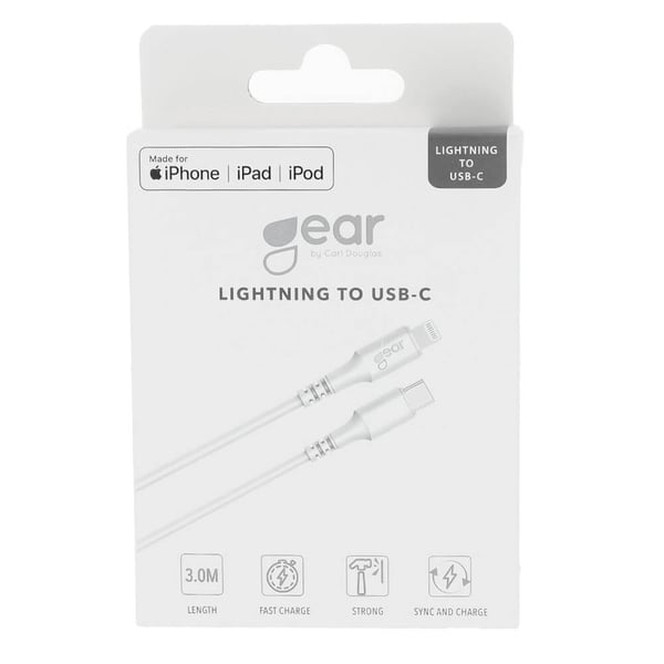 Ladekabel USB-C til Lightning 3m Hvid MFI C94