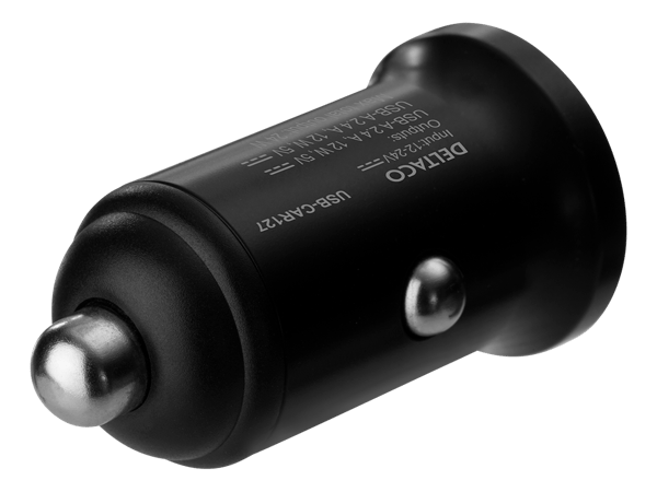 12/24 V USB car charger with dual USB-A ports, 24 W, black