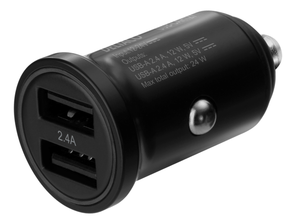 12/24 V USB car charger with dual USB-A ports, 24 W, black
