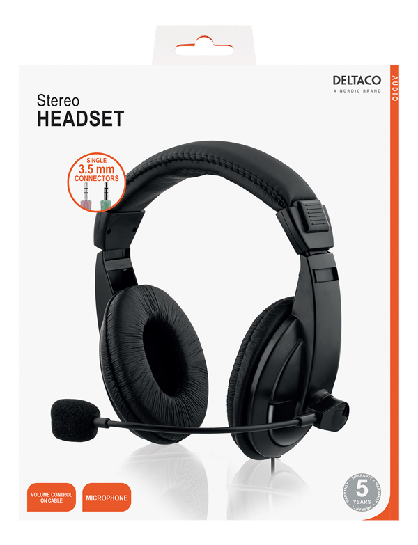 Stereo Headset, over-ear, vol control 2x3.5mm 2m