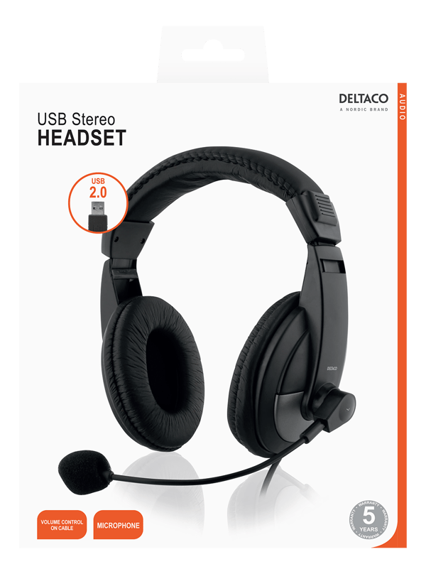 USB stereo headset, 40mm drivers, 32 ohm, 20Hz-20kHz, black