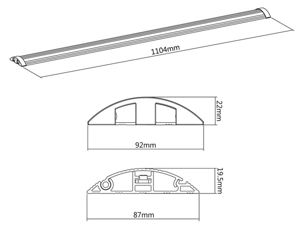 OFFICE Aluminum floor cable cover, 1104 x 92 mm, silver
