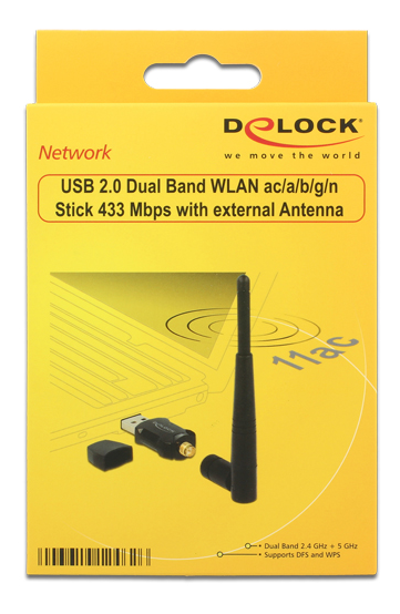 Wireless USB network card, external antenna, 802.11ac, black