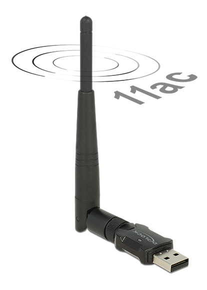 Wireless USB network card, external antenna, 802.11ac, black