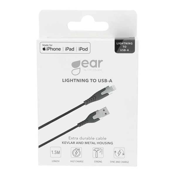 Ladekabel PRO USB-A til Lightning C89 1.5m Sort Kevlarkabel m/Metalkobling