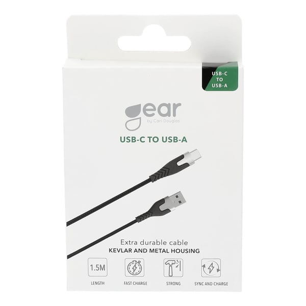 Ladekabel PRO USB-A til USB-C 2.0 1.5m Sort Kevlarkabel m/Metalkobling