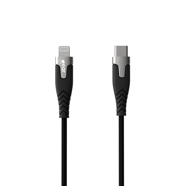 GEAR-latauskaapeli PRO USB-C Lightning C94: lle, 1,5 m musta kevlar-kaapeli metallikytkimillä