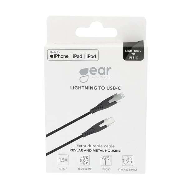 Ladekabel PRO USB-C til Lightning C94 1.5m Svart Kevlarkabel med Metallkoblinger
