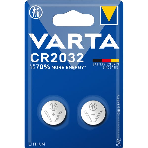 CR2032 3V litiumknappcellebatteri 2-pakning