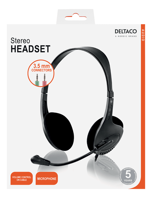 Headset, on-ear, volume control on the cable, 2 x 3