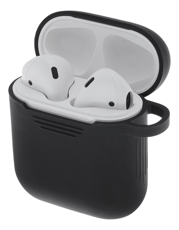 AirPods 1/2 silicone case, keyring hole, easy to grip, black