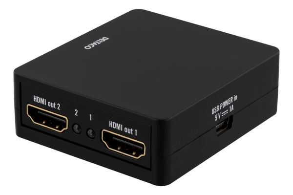 HDMI splitter, 1x HDMI in, 2x HDMI out, 10,2 Gbit/s, black