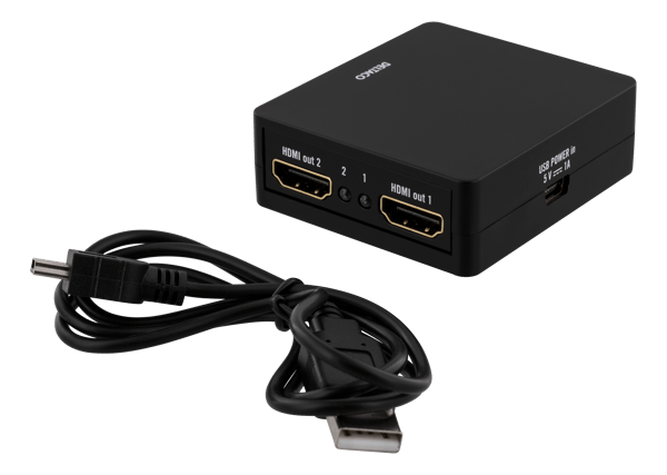 HDMI splitter, 1x HDMI in, 2x HDMI out, 10,2 Gbit/s, black
