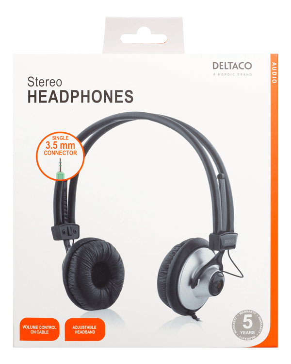 Headphones with volume control, 2.2m cable