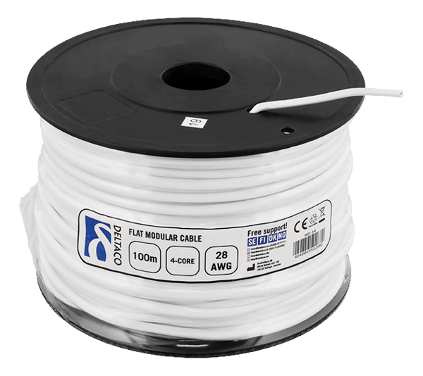 Modular cable, 4P, reel, 100m, white