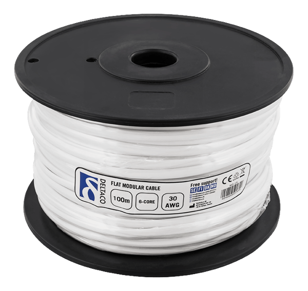 Modular cable, 6P, reel, 100m, white