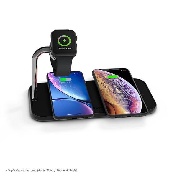 Triple Alu. Lader QI Trådløs 220V-kabel 2x10W med Apple Watch Lader (Apple QC 7,5W)