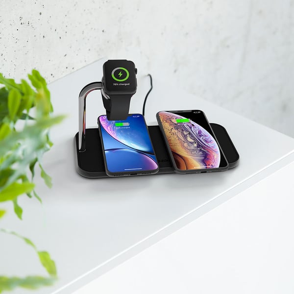 Triple Alu. Lader QI Trådløs 220V-kabel 2x10W med Apple Watch Lader (Apple QC 7,5W)