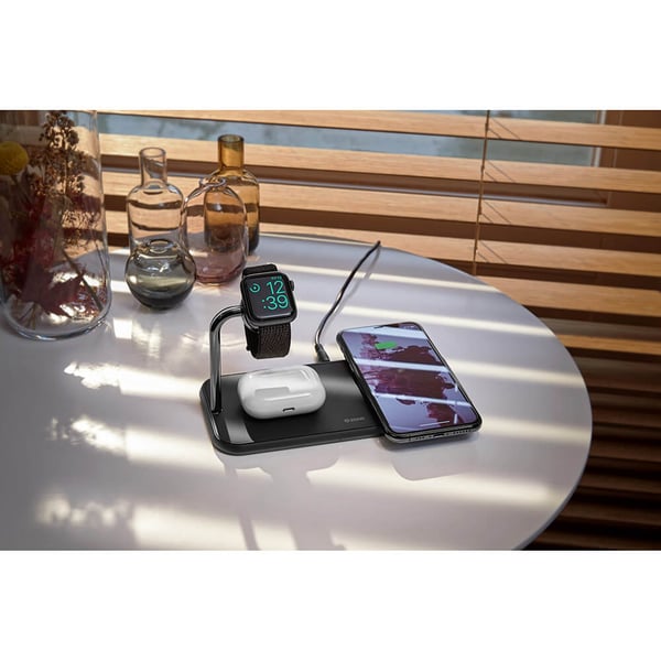 Triple Alu. Lader QI Trådløs 220V-kabel 2x10W med Apple Watch Lader (Apple QC 7,5W)