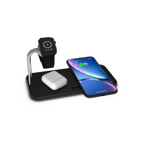 Triple Alu. Lader QI Trådløs 220V-kabel 2x10W med Apple Watch Lader (Apple QC 7,5W)