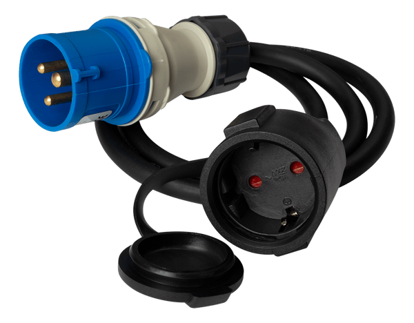 Earthed adapter cable, 1-phase CEE-Schuko IP44 230V 16A 1m
