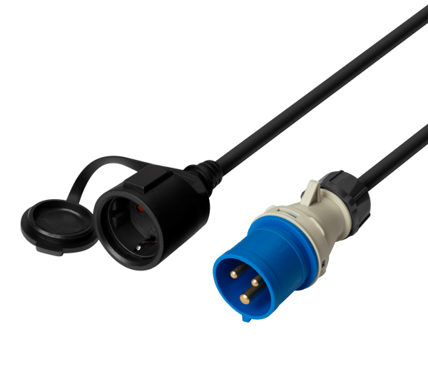 Earthed adapter cable, 1-phase CEE-Schuko IP44 230V 16A 1m