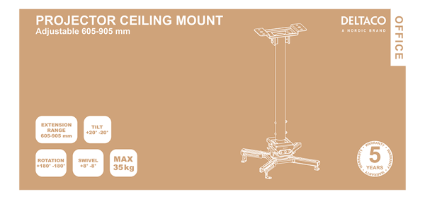 Projector mount flat/inclined ceilings tilt swivel 35kg