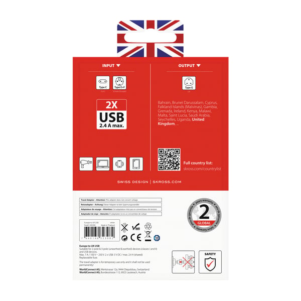 Landsadapter - Europa till Storbritannien, USB