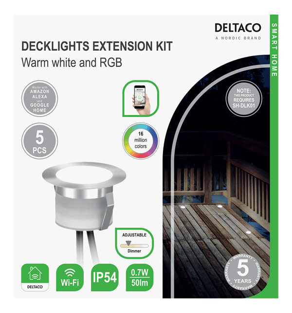 Smart H decklight extens kit 5 lights warm white light RGB