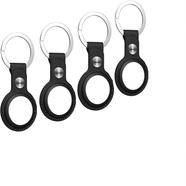 AirTag etui med nøglering PU læder 4-pak Black