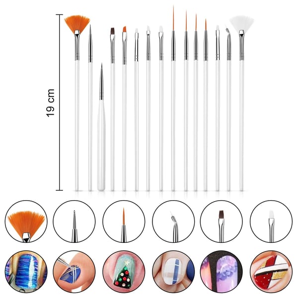 Sett med neglebørster for nail art 15 stk
