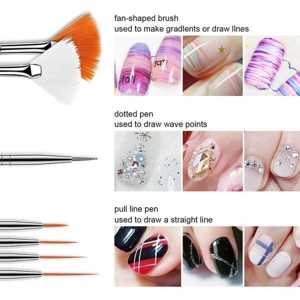 Sett med neglebørster for nail art 15 stk