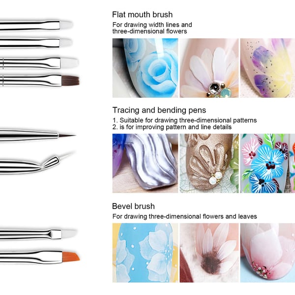 Sett med neglebørster for nail art 15 stk